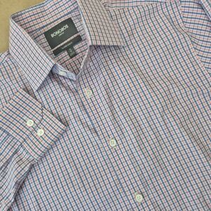 Bonobos Dress Shirt Mens 15 32 Pink‎ Check Stretch Tailored Slim Fit